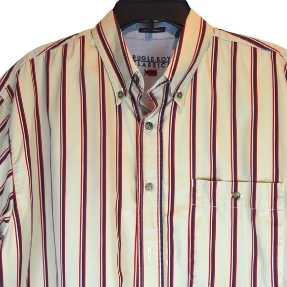 Bugle Boy Rockabilly No Wrinkle Striped Cotton Short Sleeve Shirt, Size Large - Picture 2 of 6